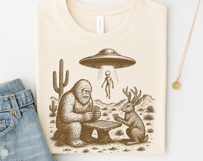 Vintage Bigfoot Jackalope UFO T-Shirt: Funny Sci-Fi Tee