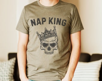 Camiseta Nap King: Divertida camiseta de calavera con corona, humor para papá