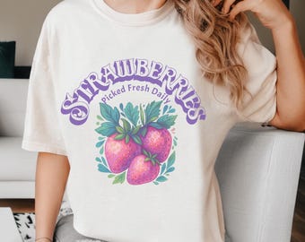 Retro Strawberries Graphic Tee: Comfort Colors Unisex Shirt