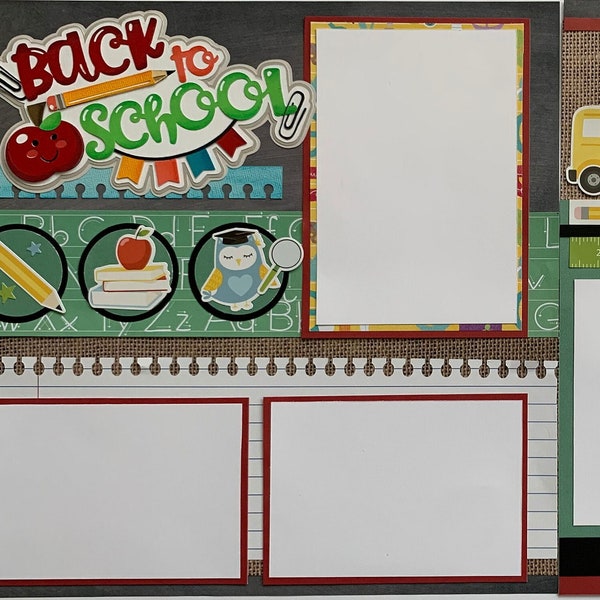 Back To School 12x12 Scrapbook Pages - 2 Page Layout - Handcrafted Back To School Title Die Cut