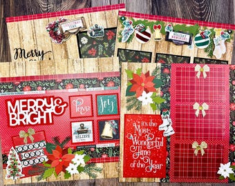 12x12 Merry and Bright Scrapbook Page Kit - DIY - All PRE-CUT and Makes 4 Pages