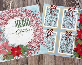 Assembled Christmas Scrapbook Page Kit – Poinsettia Layout, Makes 2 Pages