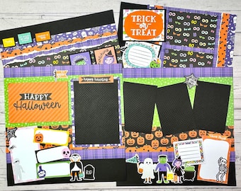 Halloween 12x12 Scrapbook Page Kit - Pre-Cut and Ready to Assemble - Makes 4 Pages!!!