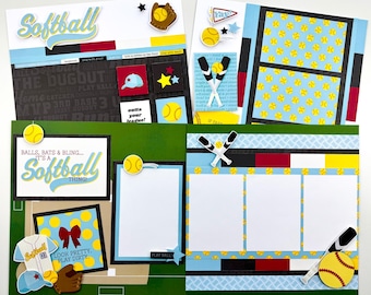 Softball 12x12 DIY Scrapbook Page Kit - Simple Stories Softball Kit - Exclusive Softball Die Cut - Makes 4 Pages