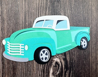 Large Vintage Blue Truck Layered Die-Cut