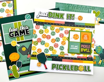 Pickleball 12x12 DIY Scrapbook Kit - Makes 4 PAGES!!! - Simple Stories Pickleball Set - Exclusive Die-Cut Titles Included