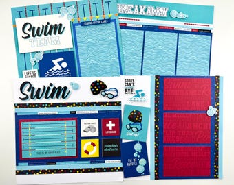 Swimming Scrapbooking Page Kit - 12x12 DIY - Makes 4 Pages - Simple Stories Swimming Collection
