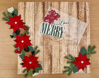Assembled Poinsettia Scrapbook Embellishments - Border, Bows & Merry Christmas Title