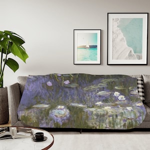 Claude Monet Water Lilies Blanket, Artistic Home Decor Claude Monet Blanket