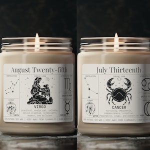 Personalized Birthdate Zodiac Candle - Zodiac Sign | Customized Birthday Gift for Her, Astrology Zodiac Gifts Birthdate Candle