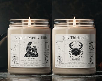 Zodiac Sign Candle - Personalized Birthdate Astrology Gift | Customized Birthday Gift for Her, Zodiac Gifts Birthdate Candle