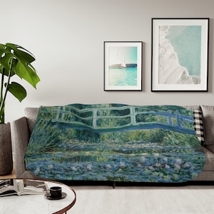 Claude Monet Water Lilies and Japanese Bridge Blanket, Artistic Home Decor Claude Monet Blanket