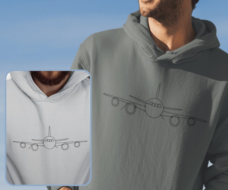 hoodie sweatshirt with minimalist line art airplane drawing