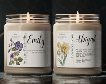 Birth Flower Personalized Birth Month Candle - Birth Date Candle | Customized Birthday Gift for Her, Birth Month Gifts