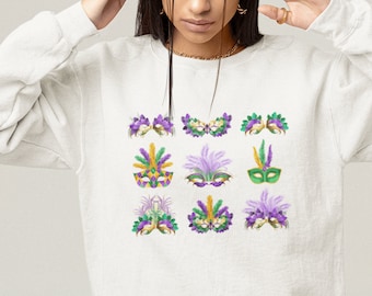 Mardi Gras Masks Sweatshirt - Celebrate Fat Tuesday, Saints, and Flower De Luce in Style | New Orleans Louisiana Mardi Gras Day Shirt