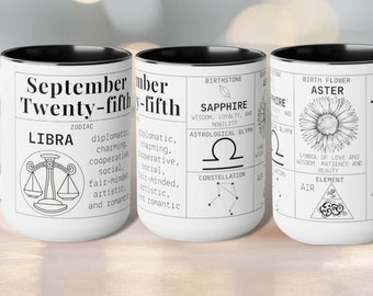 Birthdate Mug - Personalized Birth Flower Zodiac Gift | Birth Month Mug, Birthday Gifts for Her, Birthday Mug Astrology Gifts