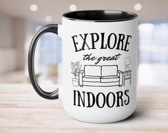 Introvert Mug - Homebody Explore The Great Indoors | Antisocial Sarcastic Coffee Mug, Work From Home Mug
