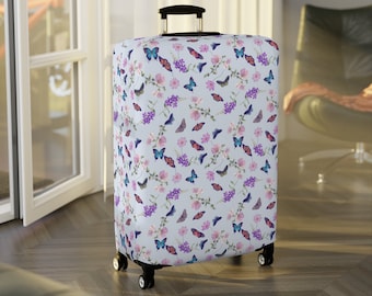Butterfly and Floral Luggage Cover | Botanical Suitcase Protector for Travel, Travel Gifts