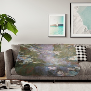 Claude Monet Water Lilies Blanket, Artistic Home Decor Claude Monet Blanket
