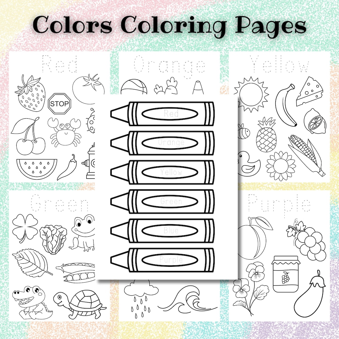 Childrens Colors Tracing Coloring Pages - Etsy