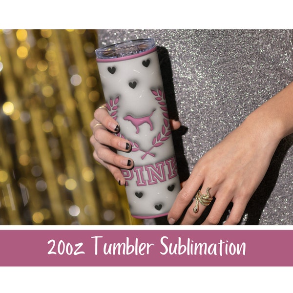 Pink 3d 20oz Skinny Tumbler Wrap, Tumbler Designs, PNG, Digital Download