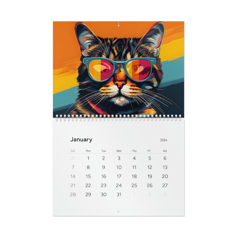 Cat Standard Wall Calendar 2024, Space Cat Trippy Psychedelic Calendar