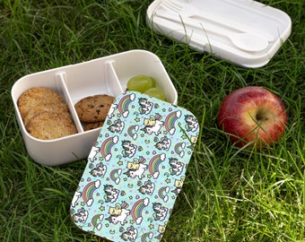 Kat Rijden Eenhoorn Bento Lunchbox Regenboog Voedselcontainer Met Vork Lepel Draagbare snackopslag Kid Lunchbox voor terug naar school Kidcore