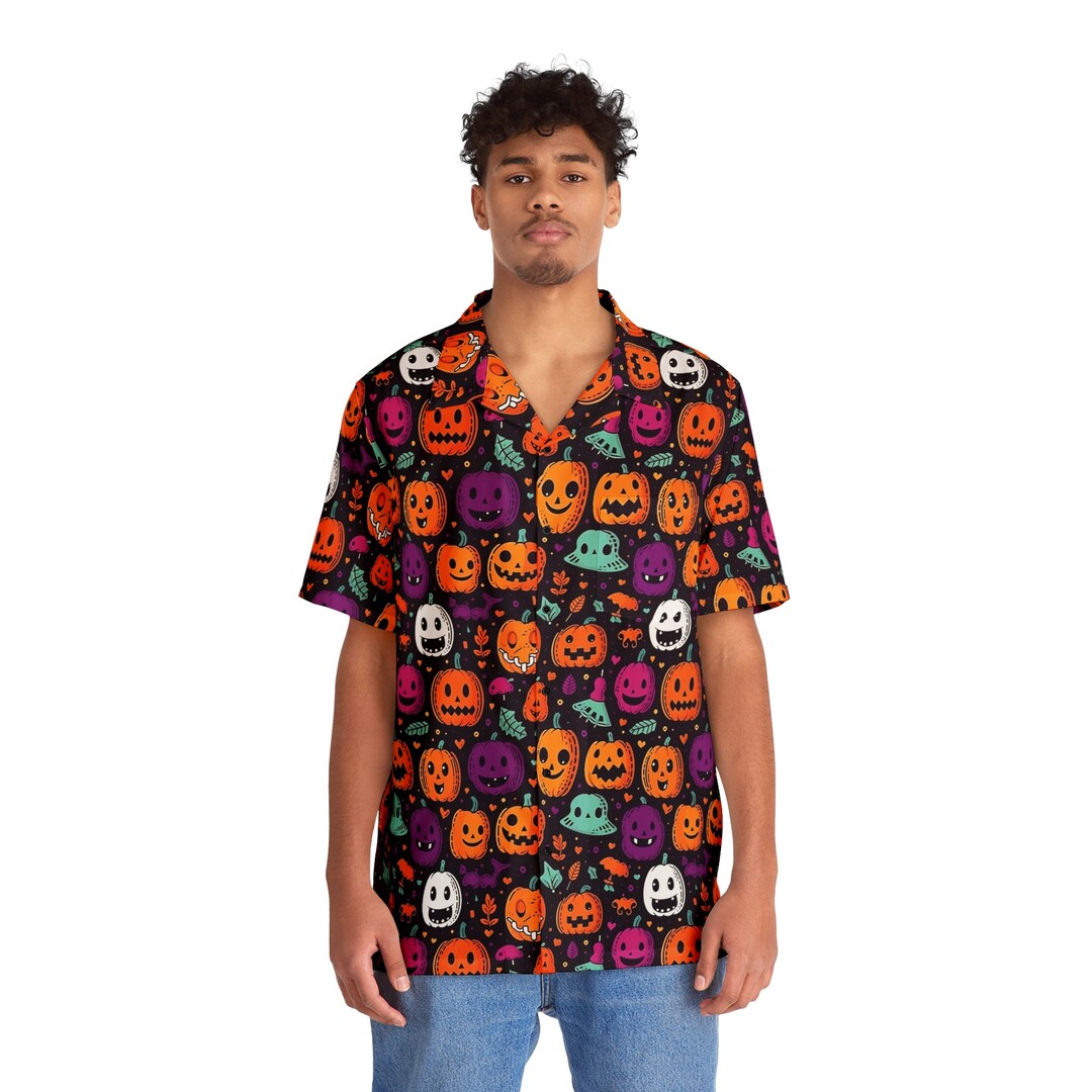 Jackolantern Hawaiian Shirthalloween Button up Shirtspooky Etsy
