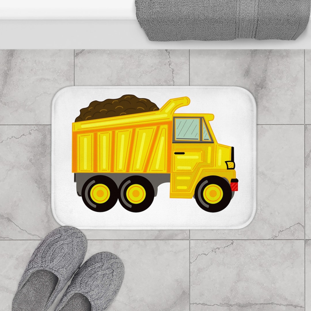 Dump Truck Bath Mat, Construction Vehicle Bathroom Decor, Gift for Boy