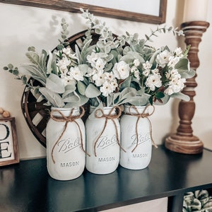 Hand Painted & Distressed Mason Jar | Wedding Decor | Bridal Shower Baby Shower Centerpieces | Mason Jars | SINGLE JAR ONLY