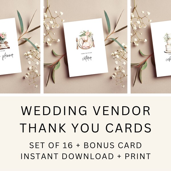 Wedding Vendor Thank You Cards | INSTANT DOWNLOAD | Set of 16 | Vendor Thank You | Wedding Photographer Thank You Card | Wedding Planner