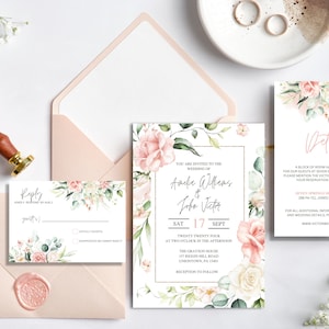 Peach|Pink|Blush|Green Wedding Invitation BUNDLE | Printable Template | Wedding Invite Template | Wedding Invite | DIY Wedding Invite|AMELIA
