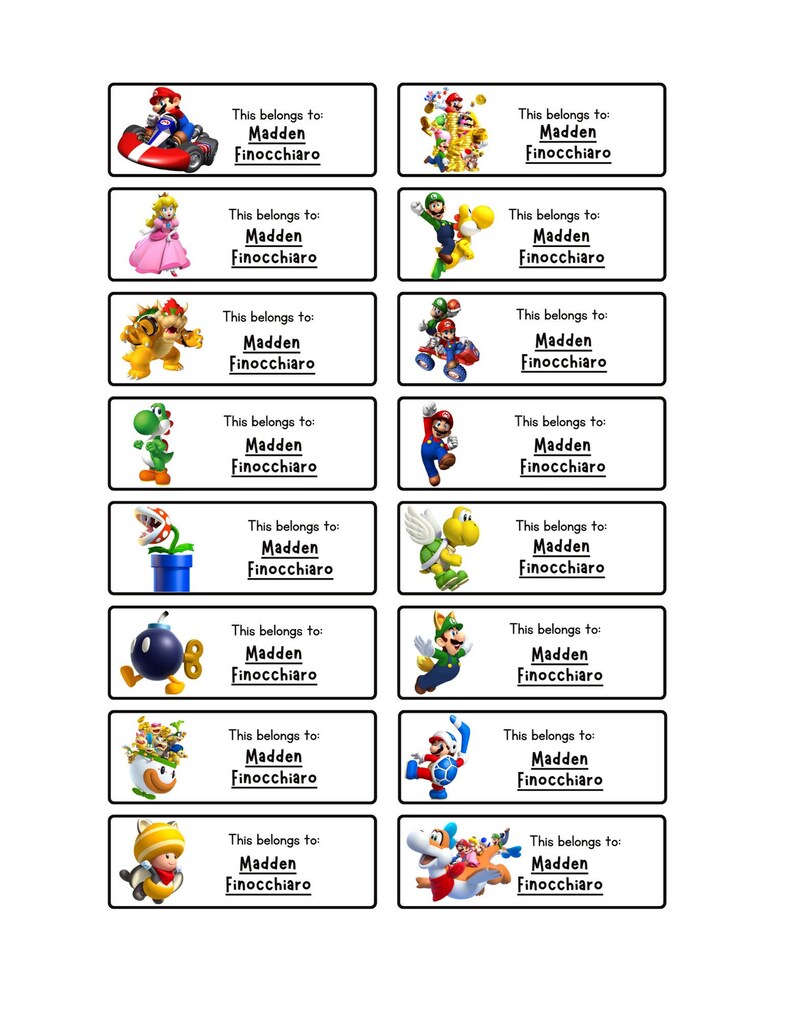 Super Mario Luigi Bros Name Label School Label Daycare Etsy