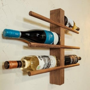 Wall Mounted Wooden Wine Rack – Rustic Modern Design – Holds 6 Bottles – Farmhouse Wine Shelf – Wine Storage Home Decor