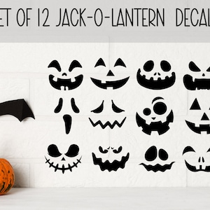 Set of 12 Halloween Jack O' Lantern Face Decals - Permanent Vinyl