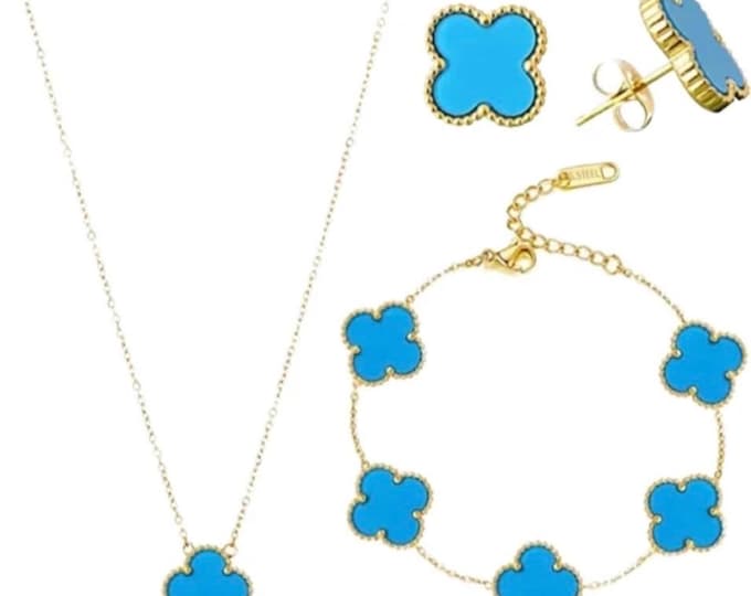 Blue Clovereaf Necklace Set