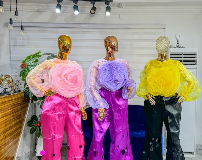 Fluffy Sparkling Satin Blouse and Pants freestyle.