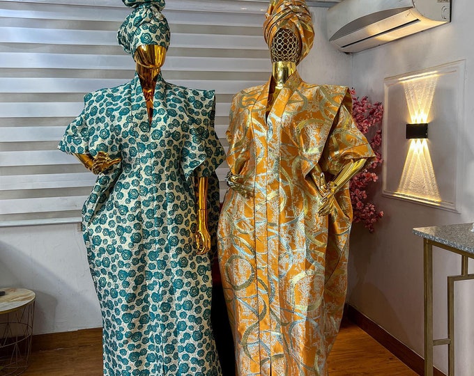 Bibi boubou Long Cream Green Dress
