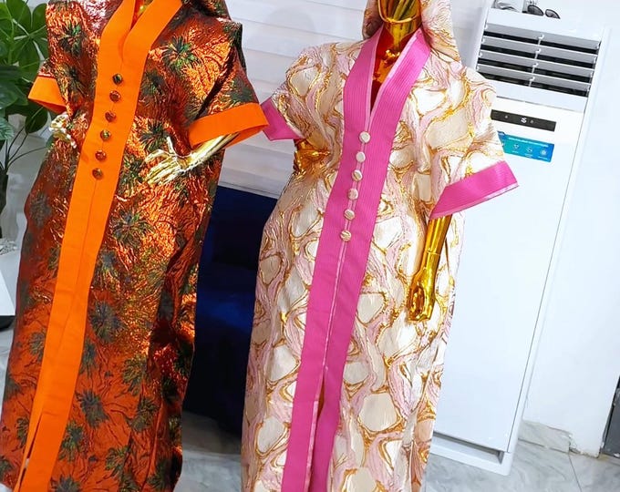 Heav Brocade Lace Fabric Orange-Gold Dress