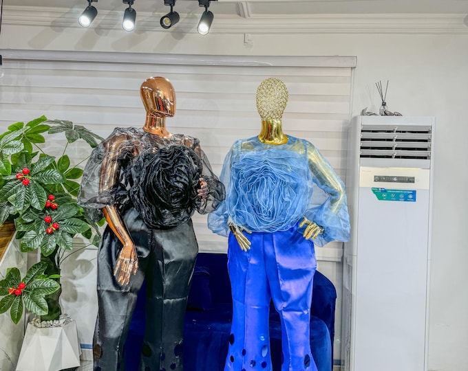 Fluffy Sparkling Satin Blouse and Pants freestyle