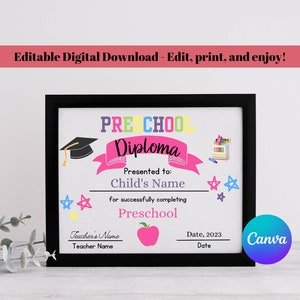 Diploma de Preescolar, Diploma de Preescolar Editable, Diploma de Graduación de Preescolar, Certificado de Preescolar, Diploma de Último Día de Preescolar