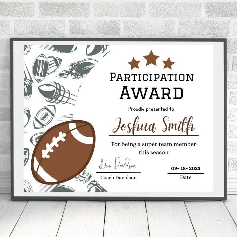 Football Award, Editable Football Participation Certificate, Football