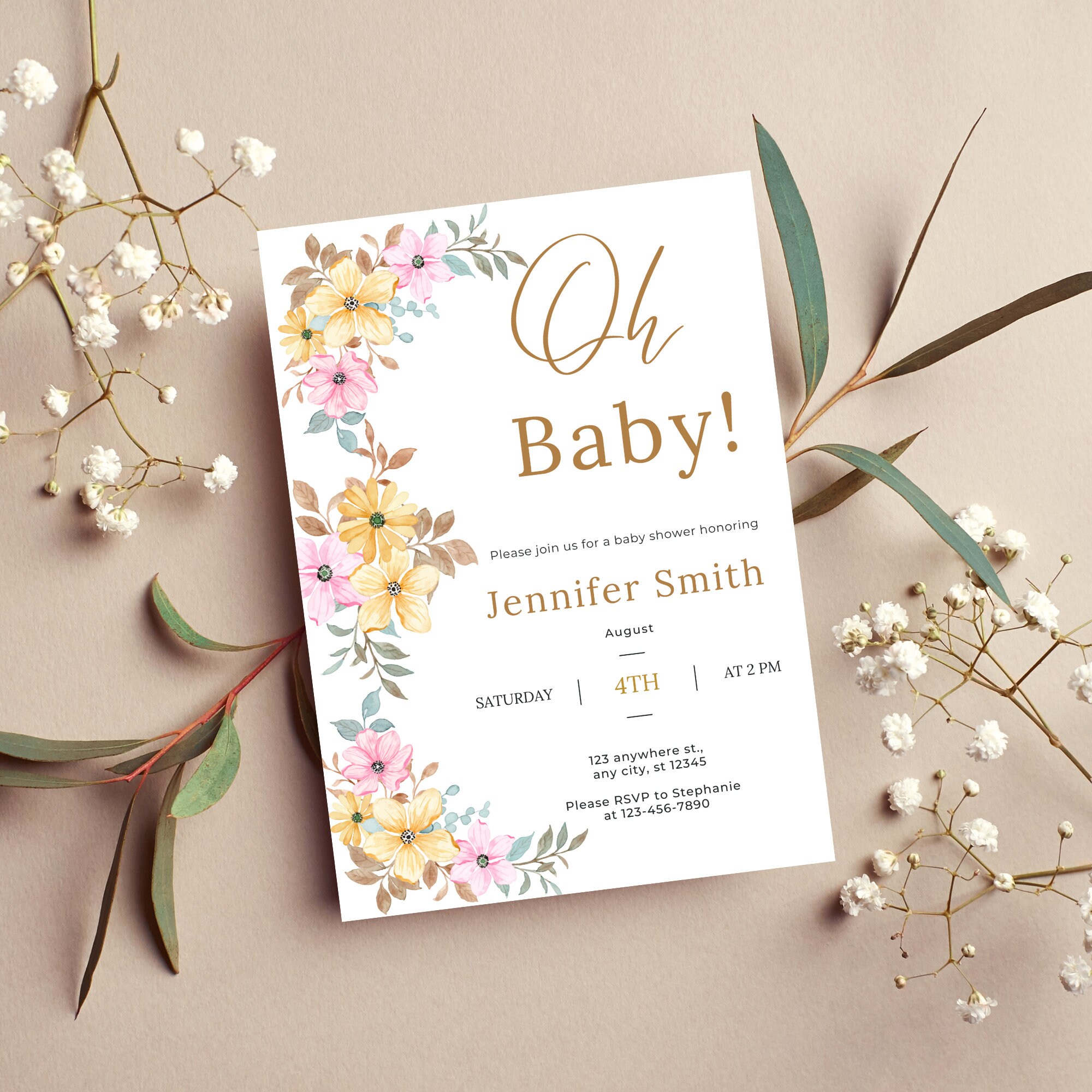 Floral Baby Shower Invitation Template: Editable Canva Invite (digital  Download) - Etsy, image size:2000x2000
