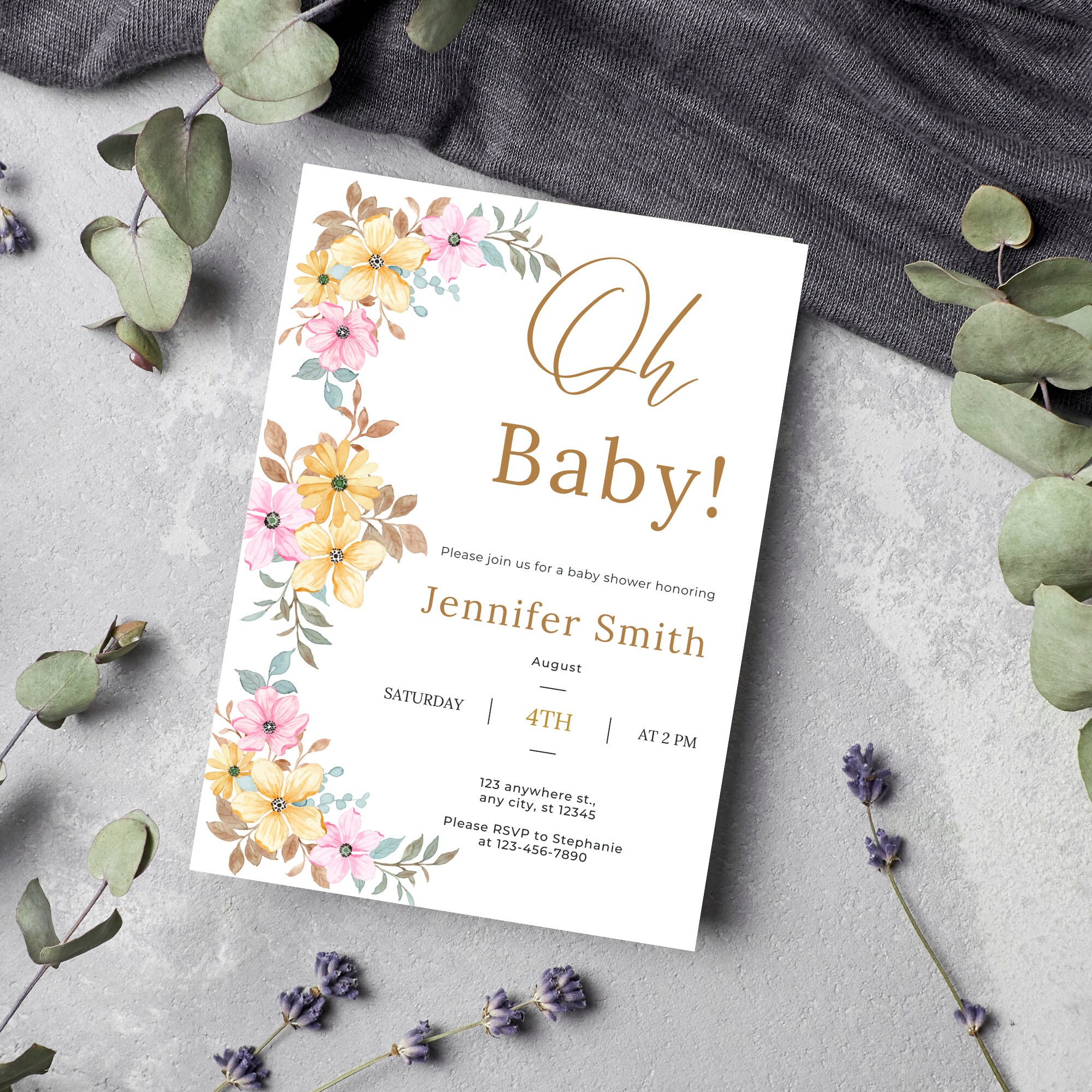 Floral Baby Shower Invitation Template: Editable Canva Invite (digital  Download) - Etsy, image size:2000x2000