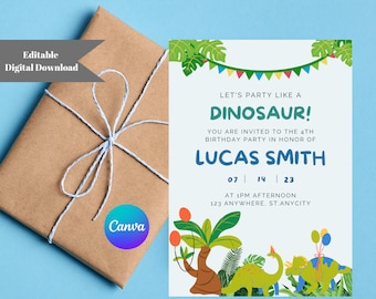 Invitación de cumpleaños de dinosaurio: Invitación editable para fiesta infantil (Descarga digital)