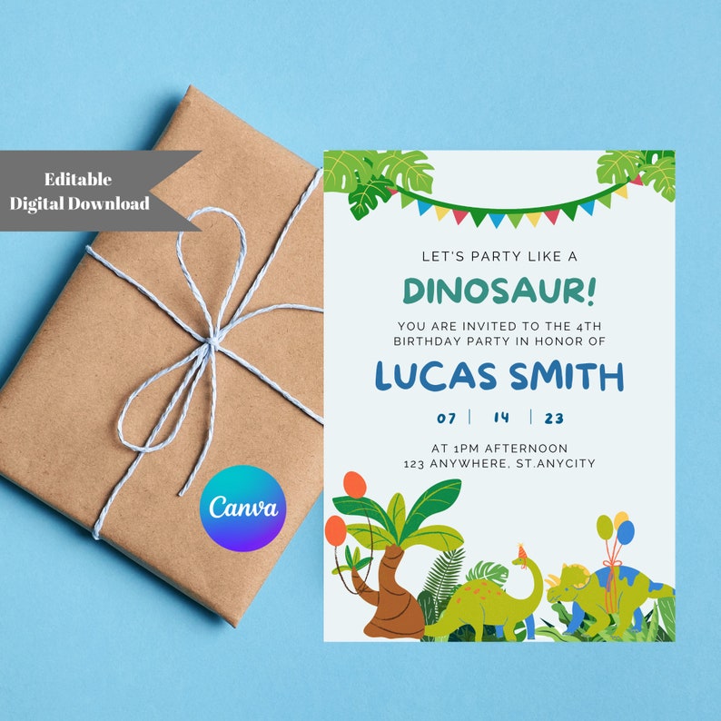 Dinosaur Birthday Invitation Kids Dinosaur Birthday Party Etsy