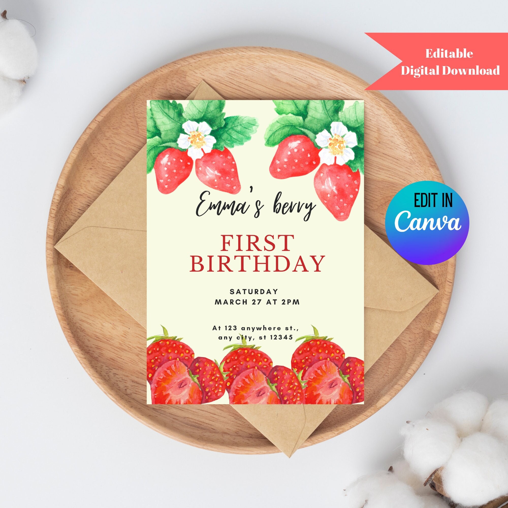 Berry First Birthday Invitation
 Berry First Birthday Invitation First Birthday Party Invitation