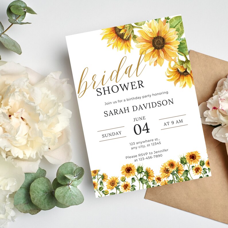 Sunflower Bridal Shower Invitations Editable Bridal Shower Etsy