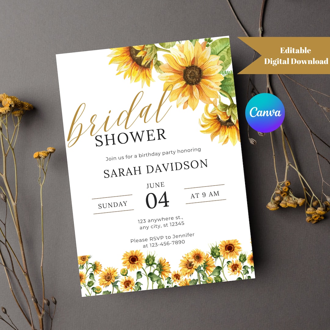 Sunflower Bridal Shower Invitations Editable Bridal Shower Etsy