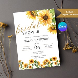 Sunflower Bridal Shower Invitation: Editable Canva Template (Digital Download)